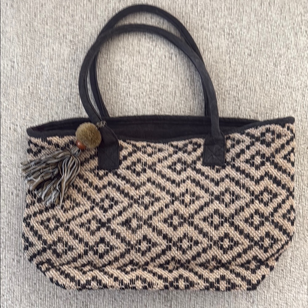 Black and Tan Woven Tote Bag
